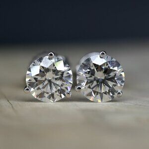 3.00 Carat Round Brilliant Certified Lab Grown Diamond Stud Earrings